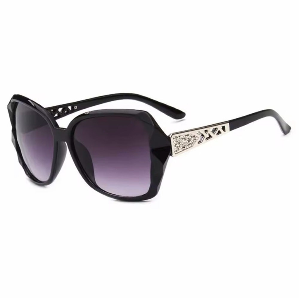 Women’s Big Black Sunglasses with Silver Accents - Picture 1 of 3
